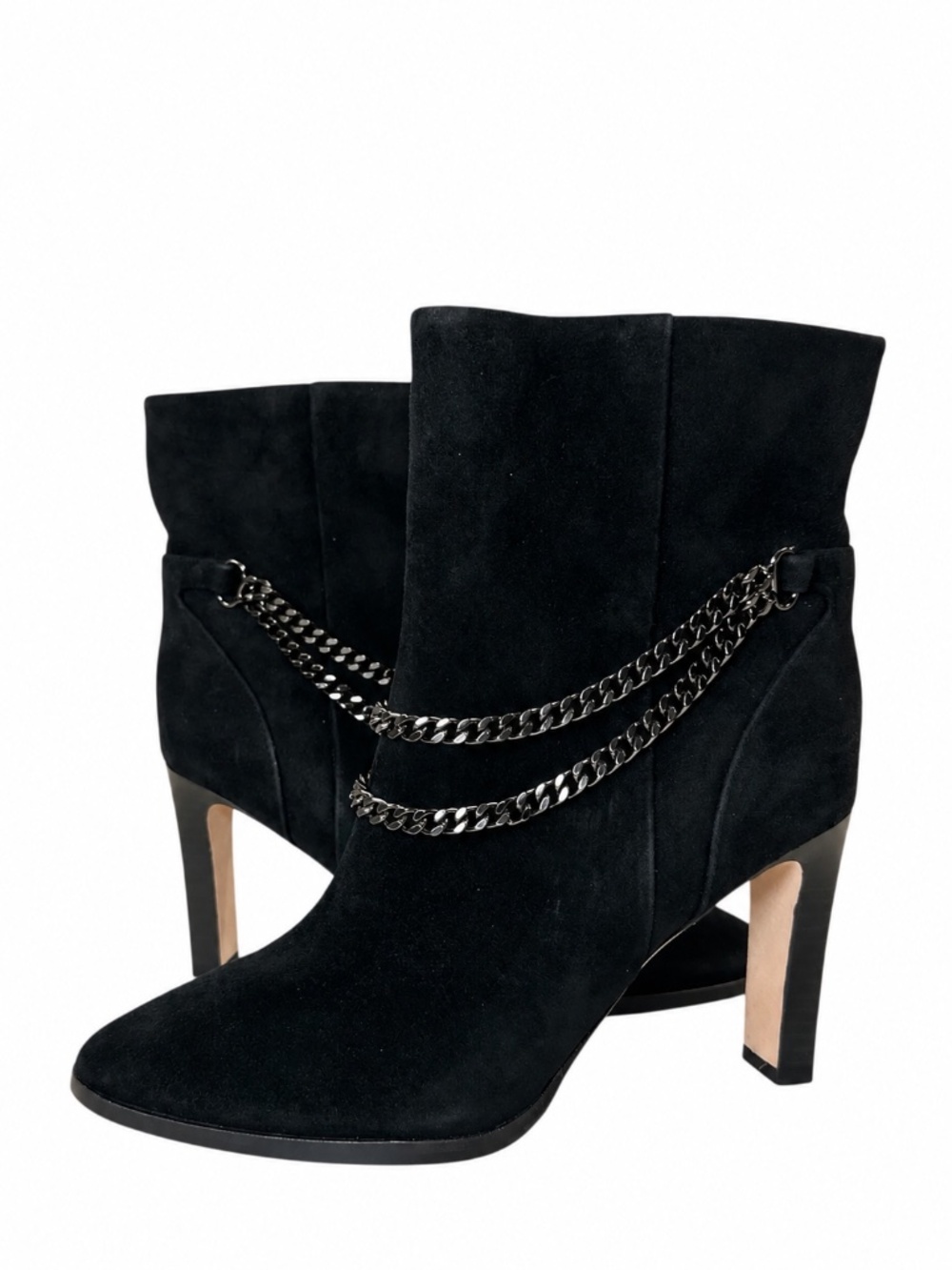 PAIGE Mason Claire Black Suede Chain Detail High Heel Boots Quiet Luxury 6.5